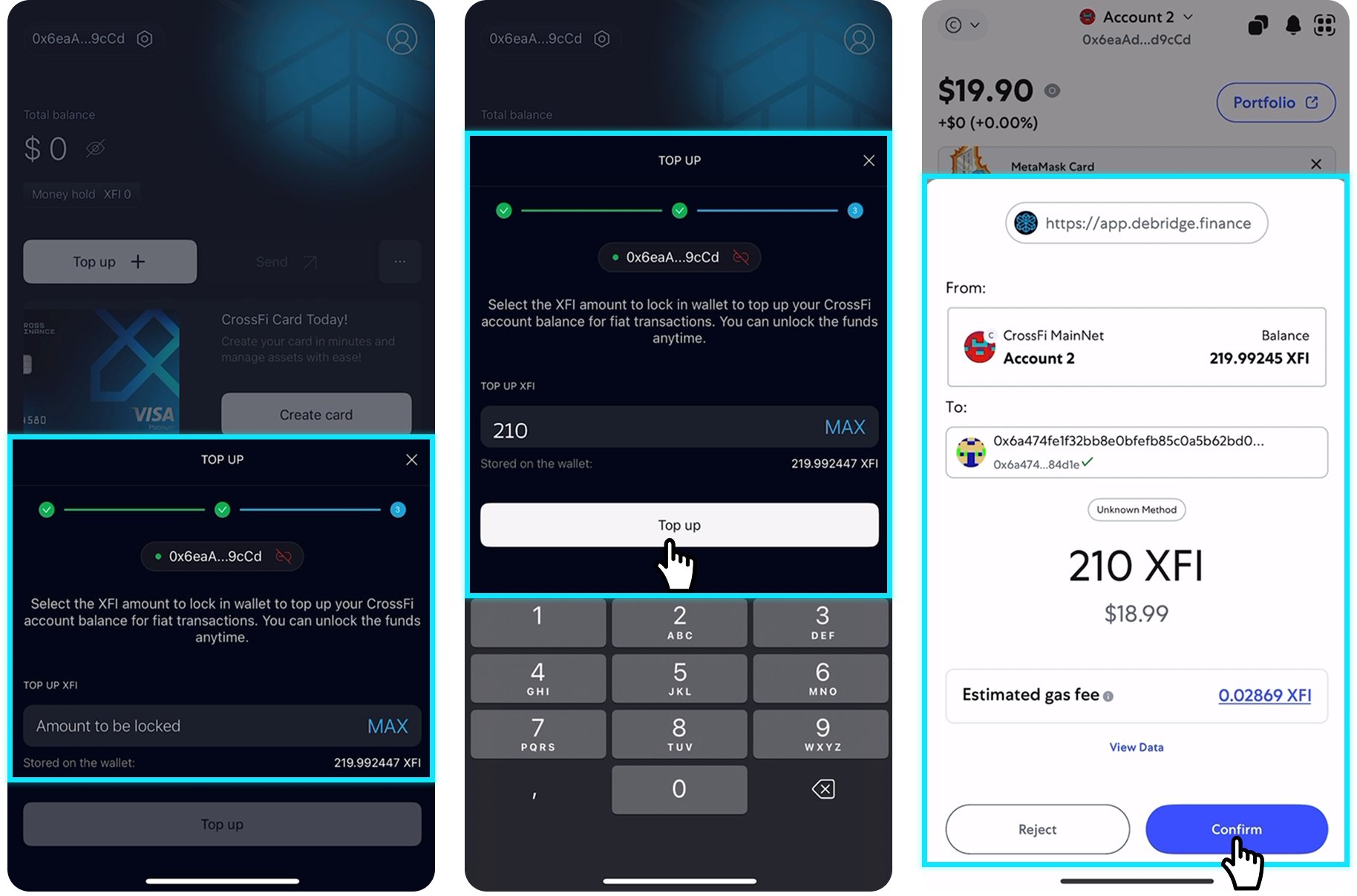 Enter top-up amount and confirm transaction